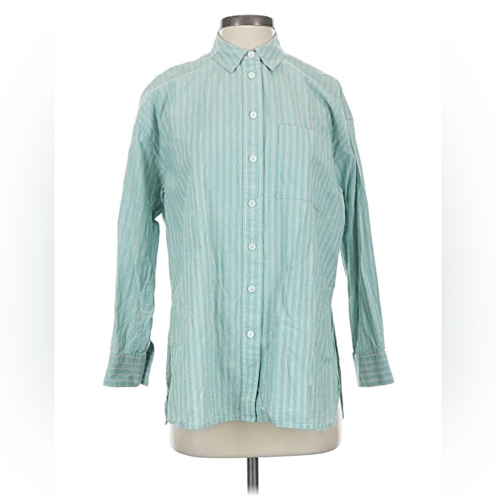 Madewell Women's Teal Striped Button Down Shirt